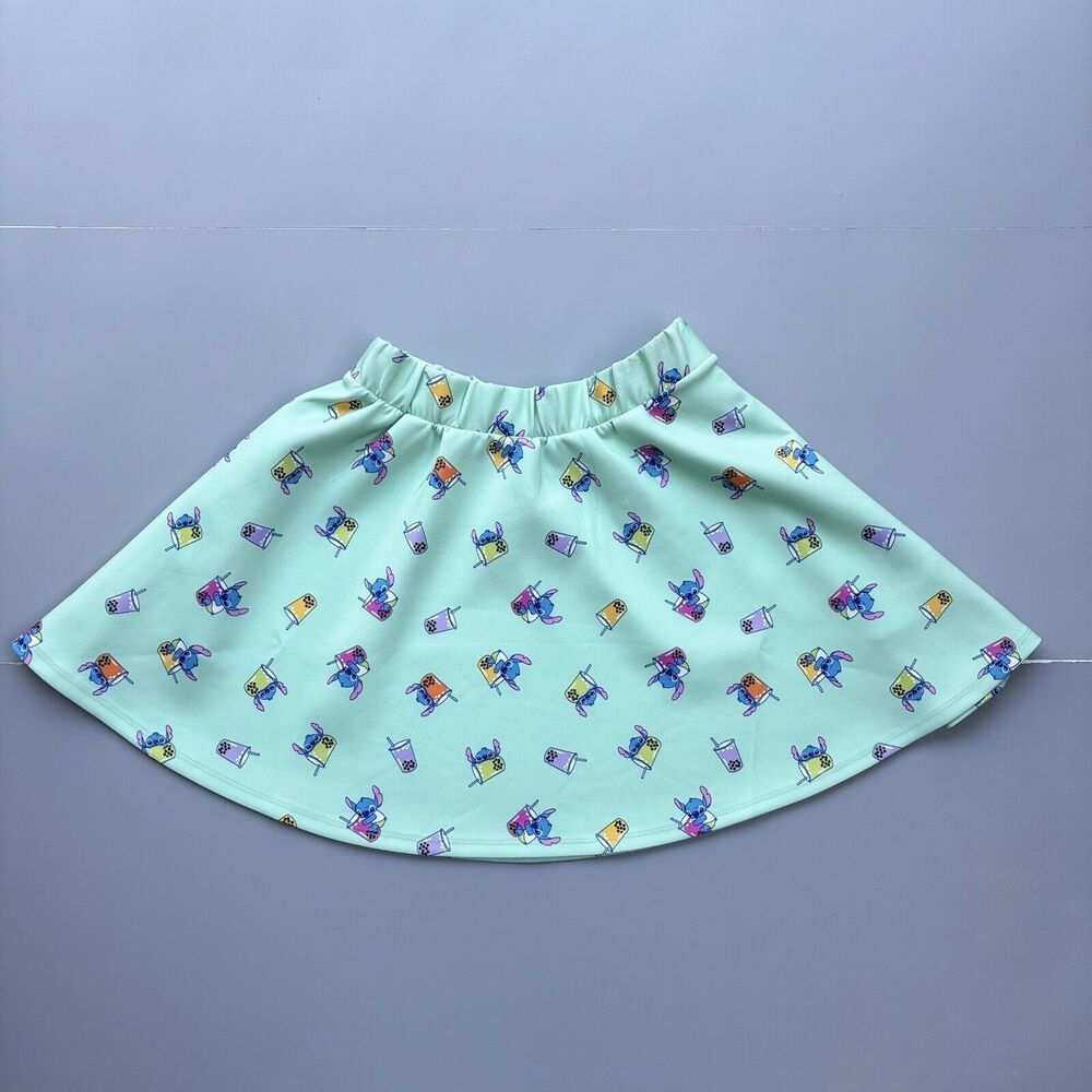 Disney Lilo & Stitch Teal Green Scuba Stretch Skater Skirt Women Small Pockets